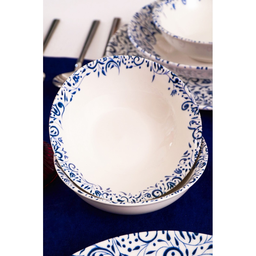 Jedilni komplet 18 kosov bela/modra/porcelan