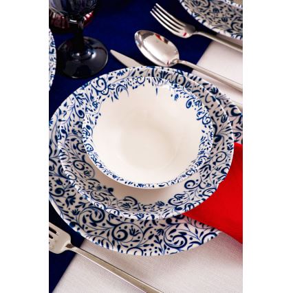 Jedilni komplet 18 kosov bela/modra/porcelan