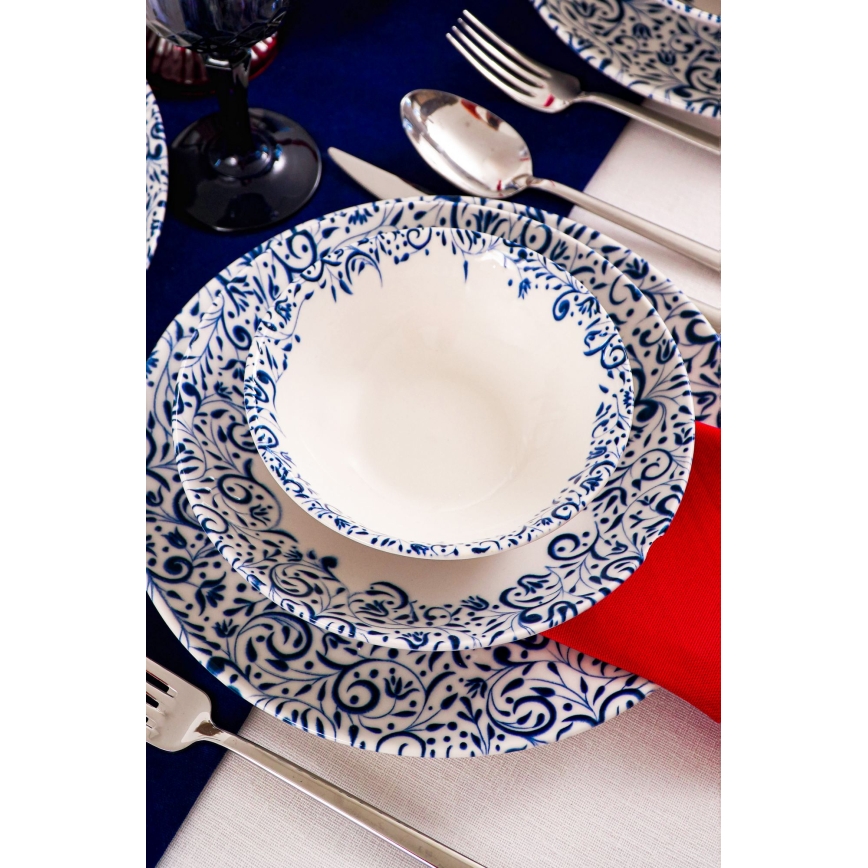 Jedilni komplet 18 kosov bela/modra/porcelan