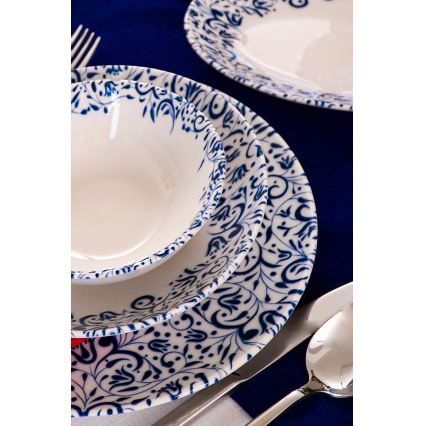 Jedilni komplet 18 kosov bela/modra/porcelan