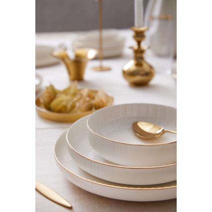Jedilni komplet 18 kosov, bela/zlata, porcelan