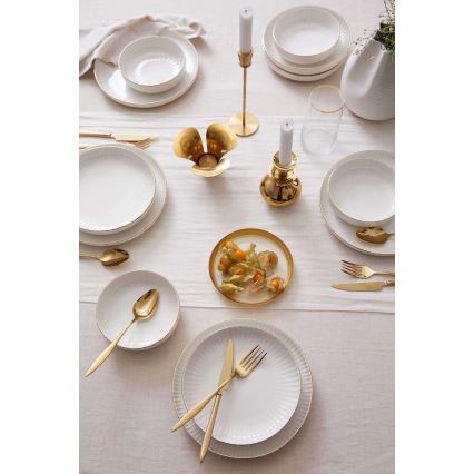 Jedilni komplet 18 kosov, bela/zlata, porcelan