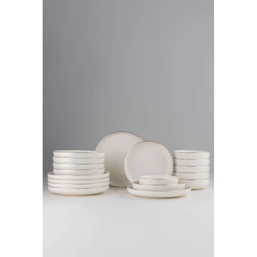 Jedilni komplet 18 kosov, bela/zlata, porcelan