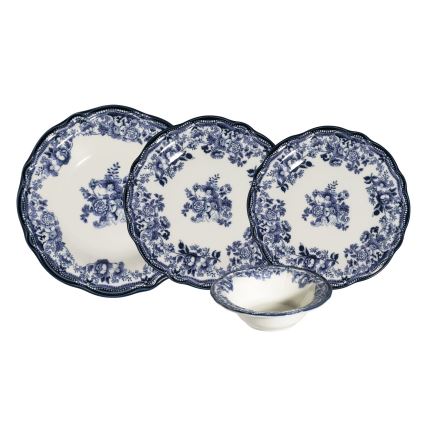 Jedilni komplet 24 kosov, bel/moder, iz porcelana
