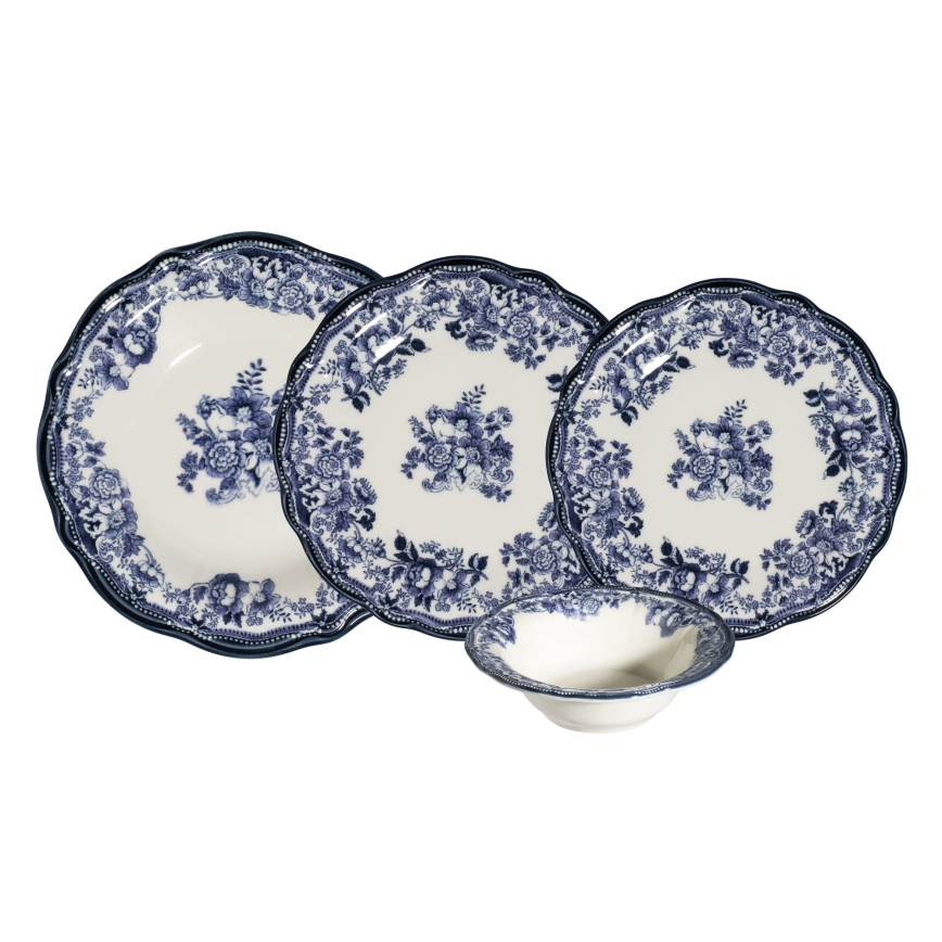 Jedilni komplet 24 kosov, bel/moder, iz porcelana
