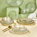 Jedilni komplet 24 kosov prozorno/zlato/steklo