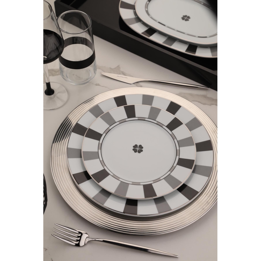 Jedilni komplet 27 kosov bela/siva/porcelan