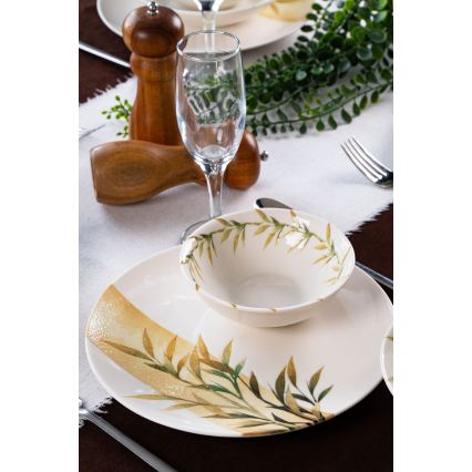 Jedilni servis 18 kosov bela/zelena/rumena/porcelan