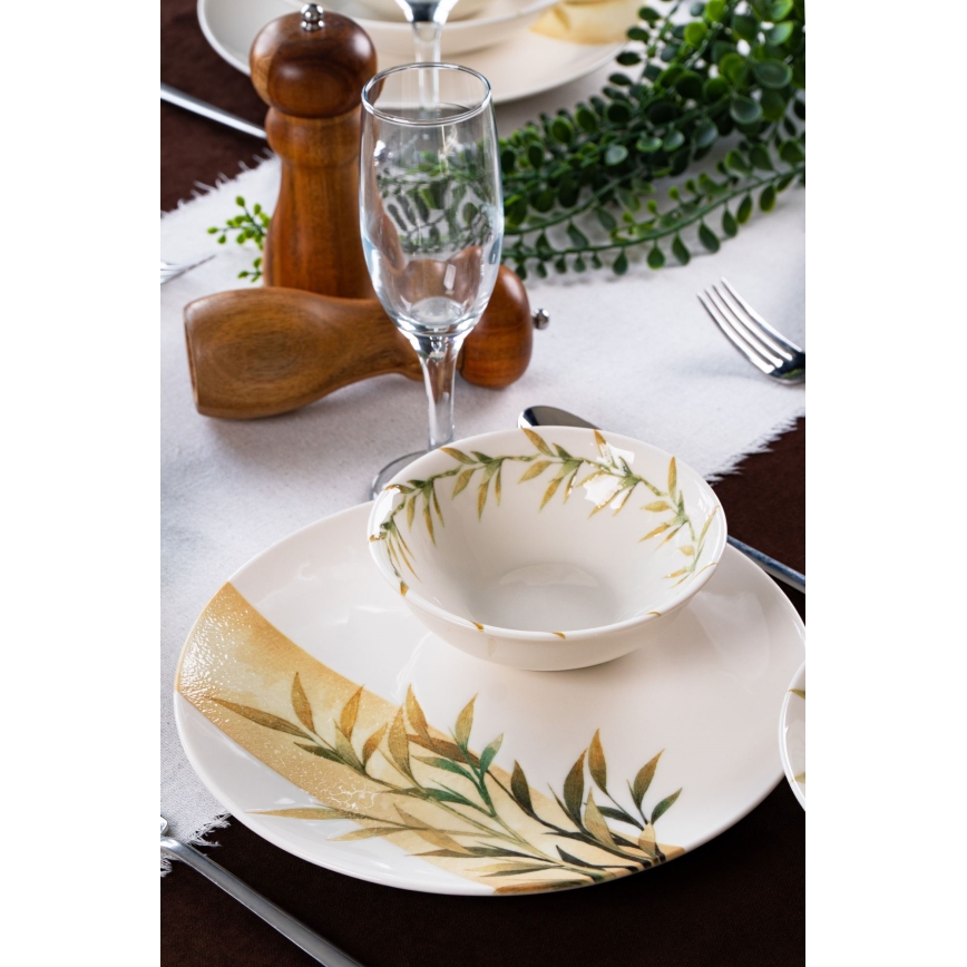 Jedilni servis 18 kosov bela/zelena/rumena/porcelan