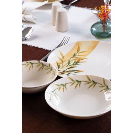 Jedilni servis 18 kosov bela/zelena/rumena/porcelan