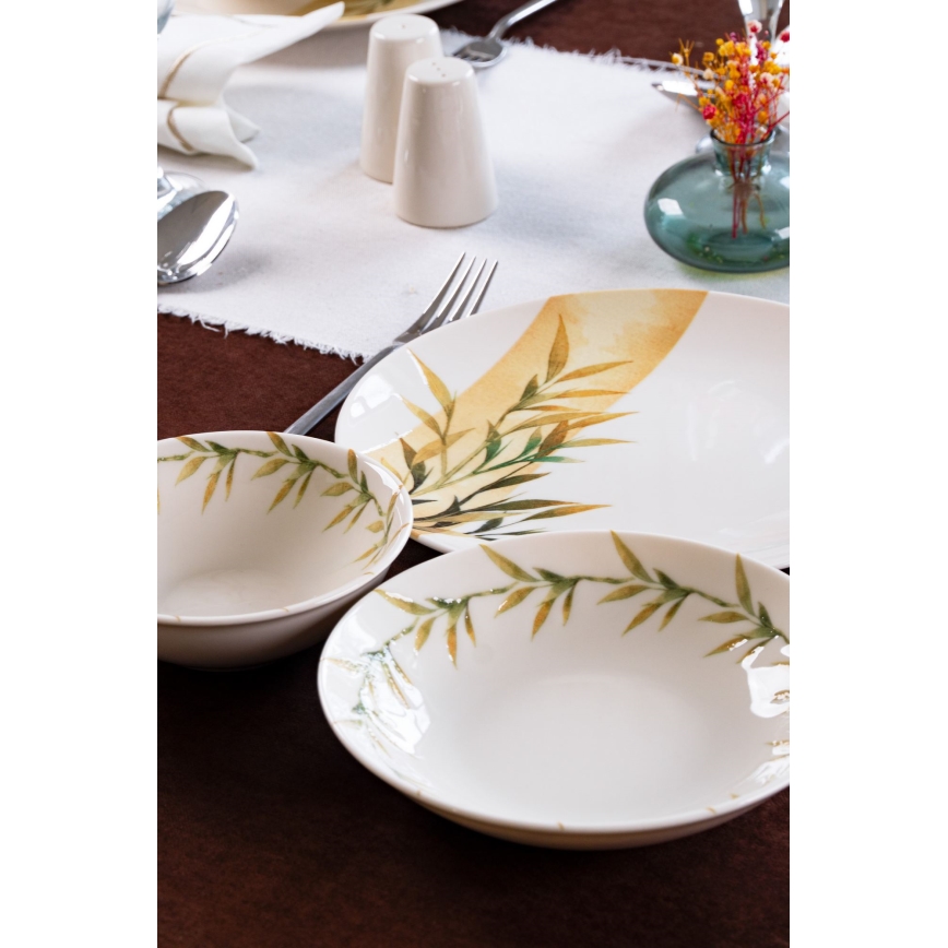 Jedilni servis 18 kosov bela/zelena/rumena/porcelan