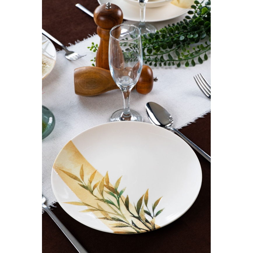 Jedilni servis 18 kosov bela/zelena/rumena/porcelan