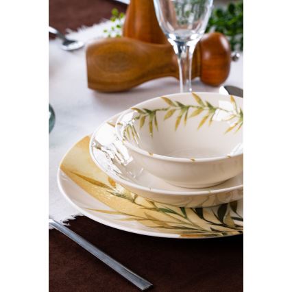 Jedilni servis 18 kosov bela/zelena/rumena/porcelan
