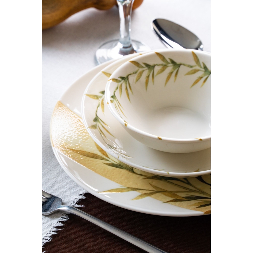 Jedilni servis 18 kosov bela/zelena/rumena/porcelan