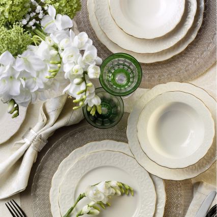 Jedilni servis 24 kosov bela/zlata/porcelan