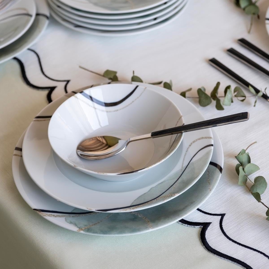 Jedilni servis 24 kosov siva/zelena/porcelan