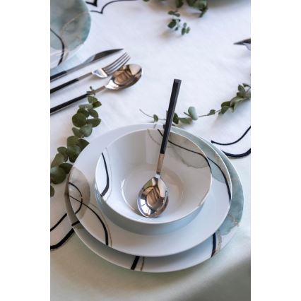 Jedilni servis 24 kosov siva/zelena/porcelan