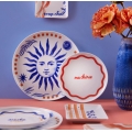 Jedilni set, 12 kosov, rdeča/modra/bela, porcelan
