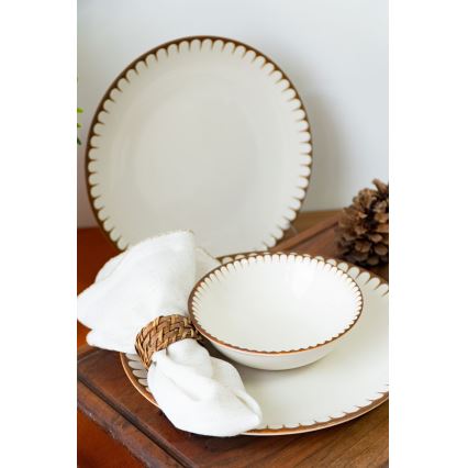 Jedilni set 18 kosov bela/rjava/porcelan