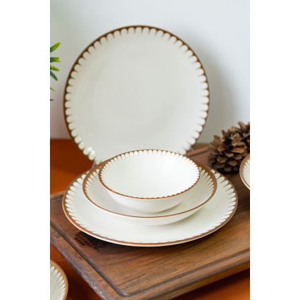 Jedilni set 18 kosov bela/rjava/porcelan