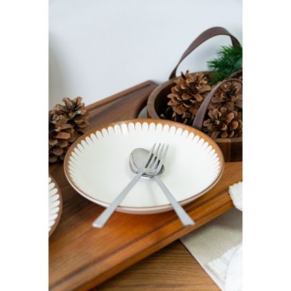 Jedilni set 18 kosov bela/rjava/porcelan