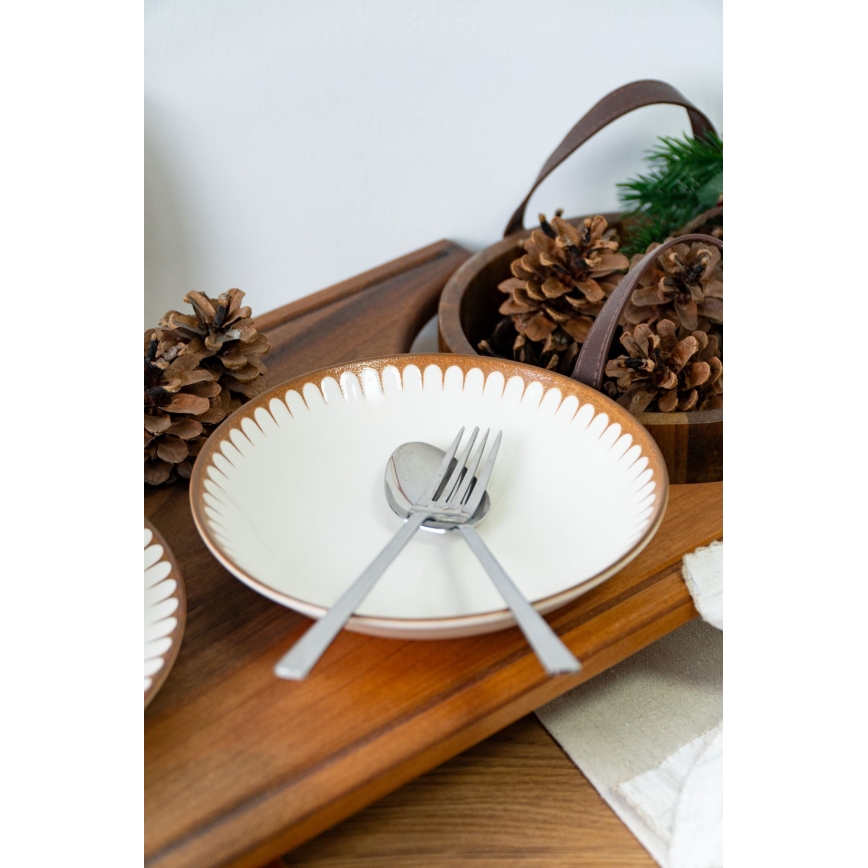 Jedilni set 18 kosov bela/rjava/porcelan