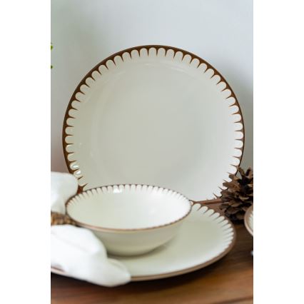 Jedilni set 18 kosov bela/rjava/porcelan