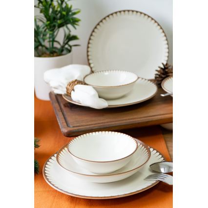 Jedilni set 18 kosov bela/rjava/porcelan