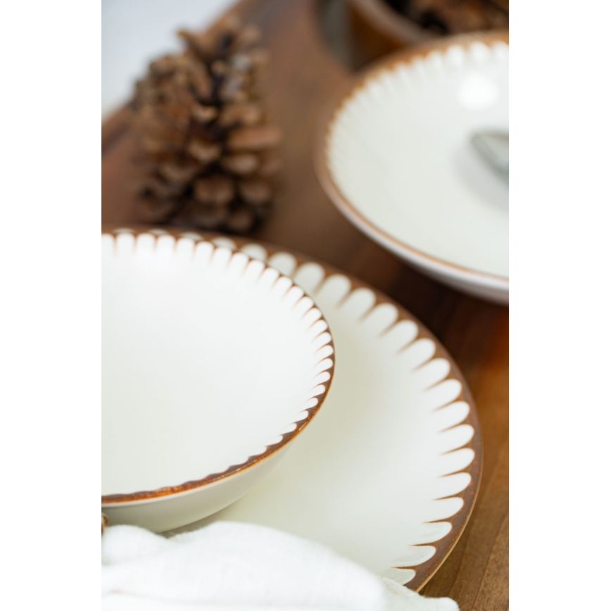 Jedilni set 18 kosov bela/rjava/porcelan
