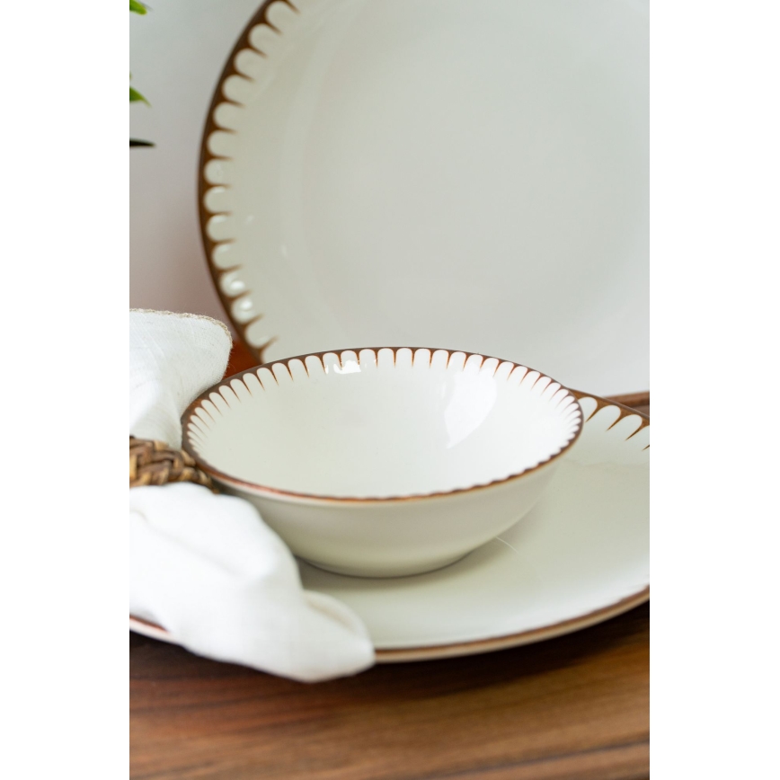 Jedilni set 18 kosov bela/rjava/porcelan
