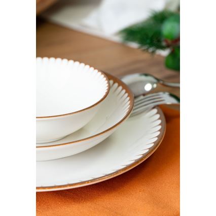 Jedilni set 18 kosov bela/rjava/porcelan