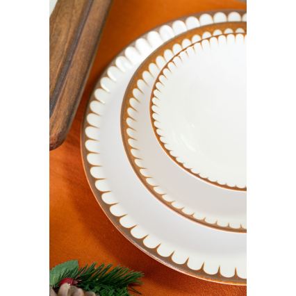Jedilni set 18 kosov bela/rjava/porcelan