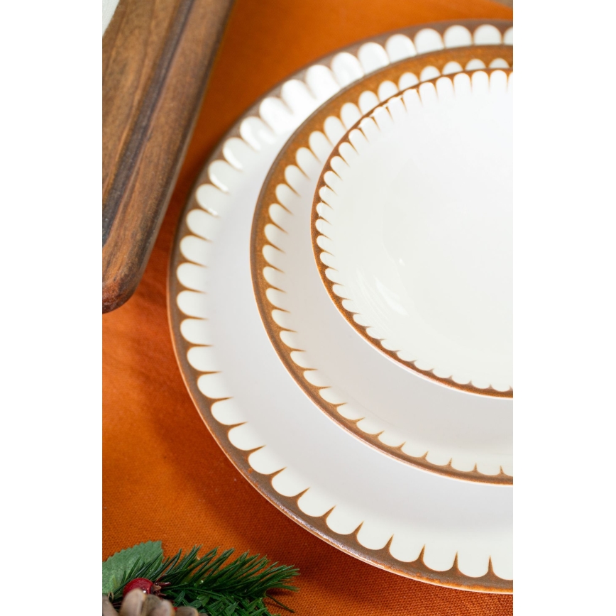 Jedilni set 18 kosov bela/rjava/porcelan