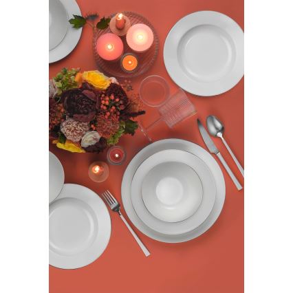 Jedilni set 18 kosov bela/srebrna/porcelan