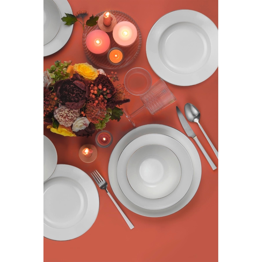 Jedilni set 18 kosov bela/srebrna/porcelan