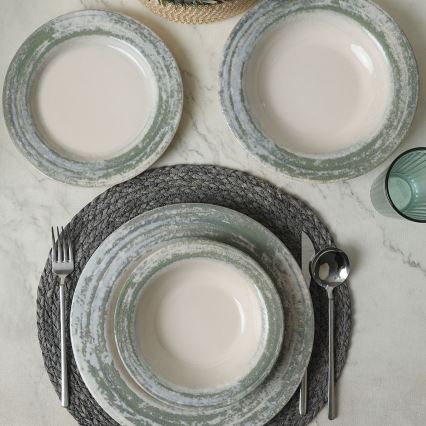 Jedilni set 24-delni kremna/zelena/keramika
