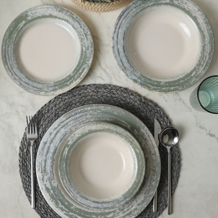 Jedilni set 24-delni kremna/zelena/keramika