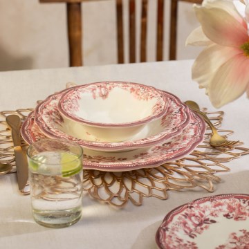 Jedilni set, 24 kosov, bel/rožnat, porcelan