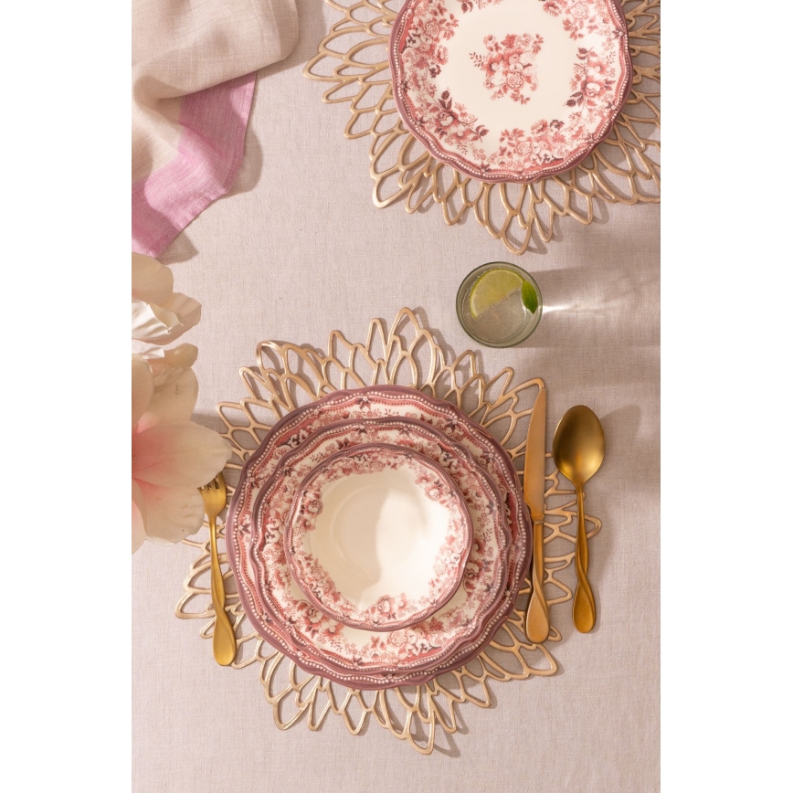 Jedilni set, 24 kosov, bel/rožnat, porcelan