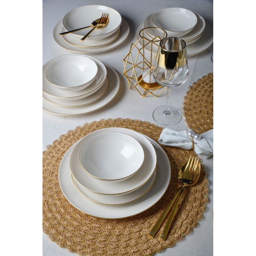 Jedilni set 24 kosov bel/zlat/porcelan