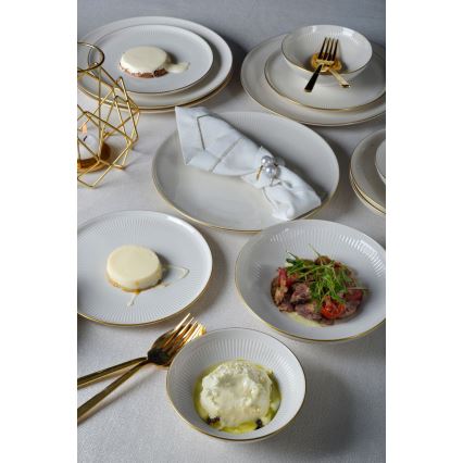 Jedilni set 24 kosov bel/zlat/porcelan