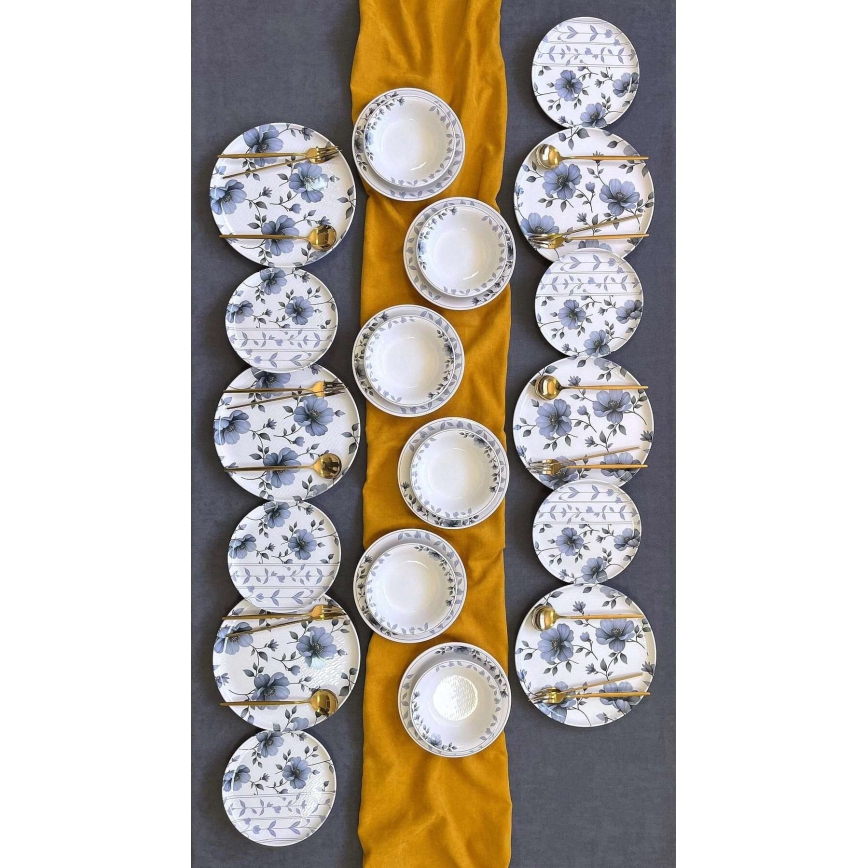 Jedilni set 24 kosov bela/modra/keramika