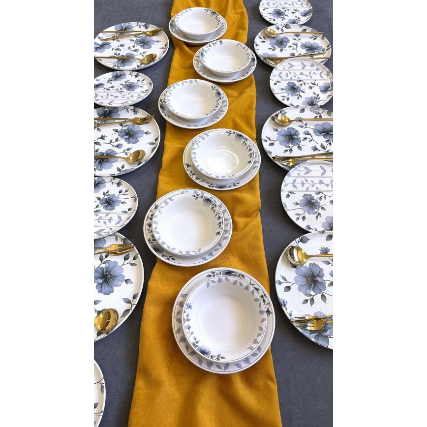 Jedilni set 24 kosov bela/modra/keramika