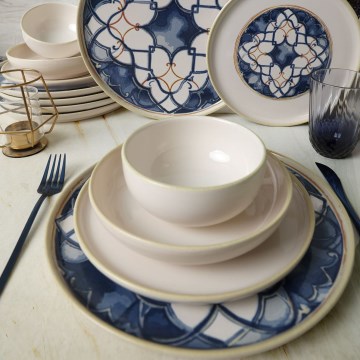 Jedilni set 24 kosov bela/modra/keramika