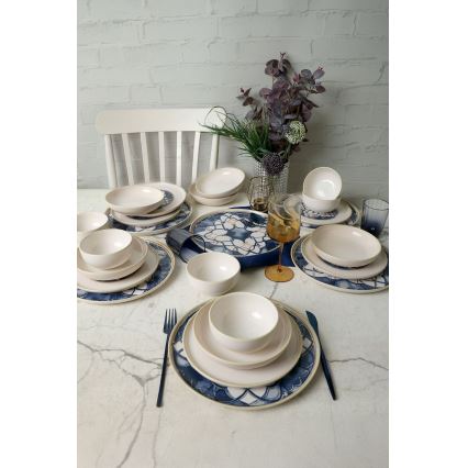 Jedilni set 24 kosov bela/modra/keramika