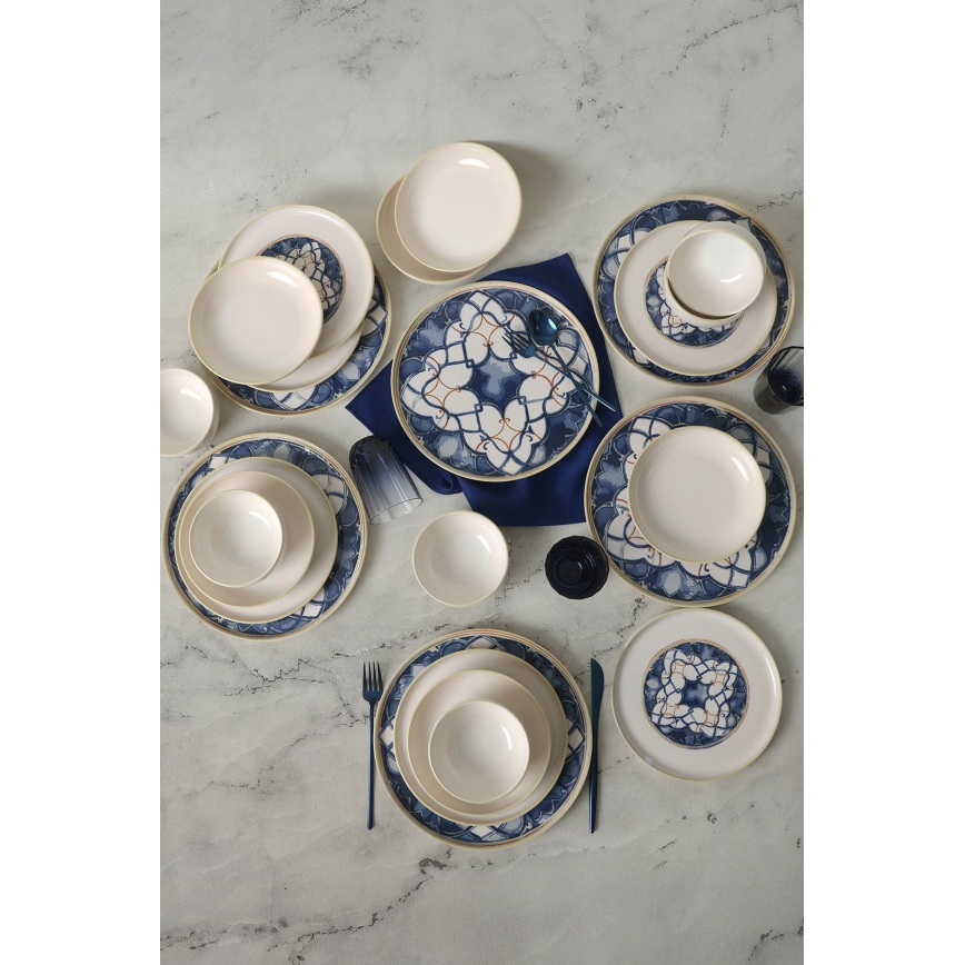 Jedilni set 24 kosov bela/modra/keramika