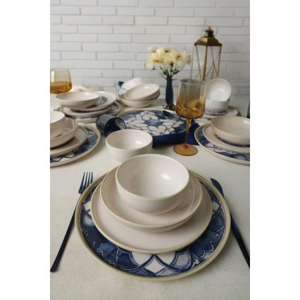 Jedilni set 24 kosov bela/modra/keramika