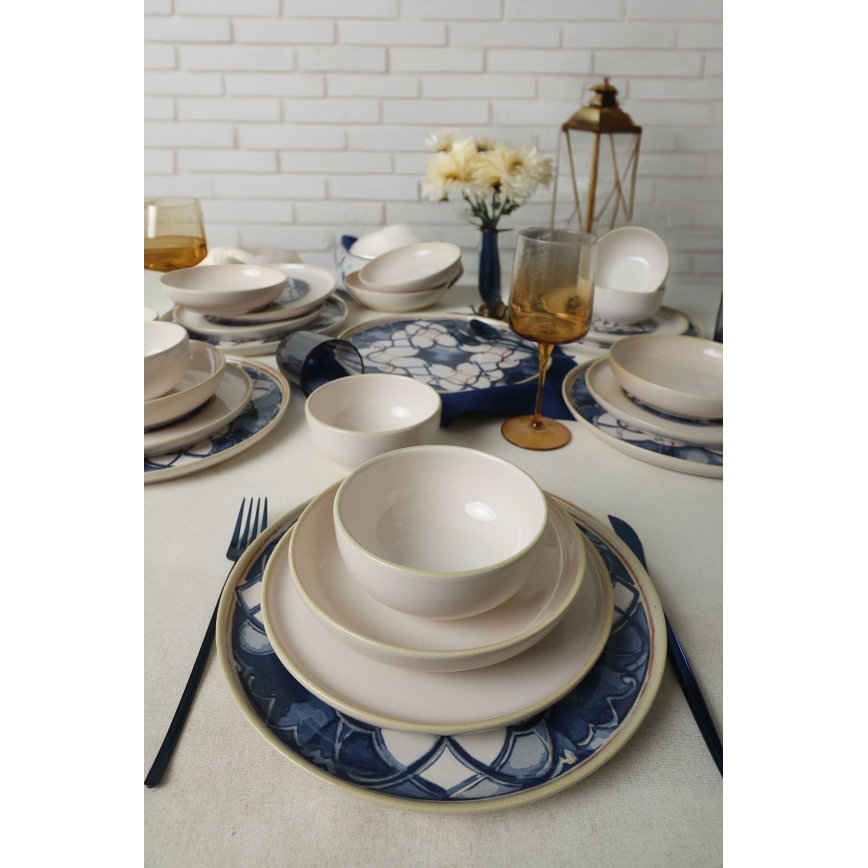 Jedilni set 24 kosov bela/modra/keramika