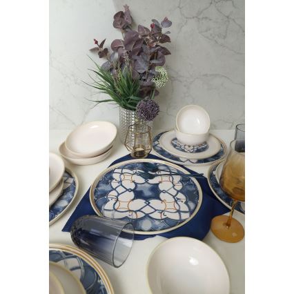 Jedilni set 24 kosov bela/modra/keramika