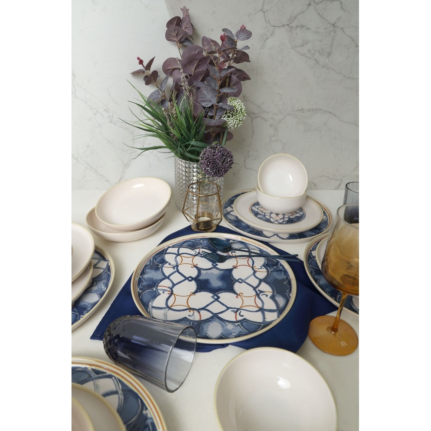 Jedilni set 24 kosov bela/modra/keramika